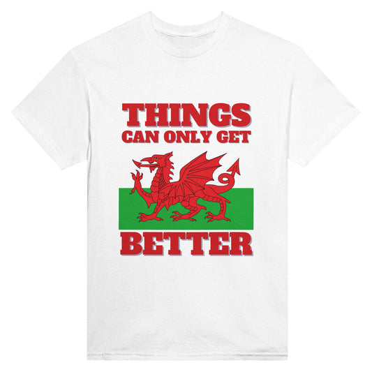 Things Can Only Get Better Wales T-shirt in white - anti-tory election wear