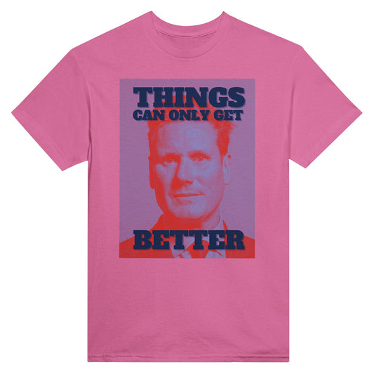Things Can Only Get Better Starmer T-shirt in pink - anti-tory election wear